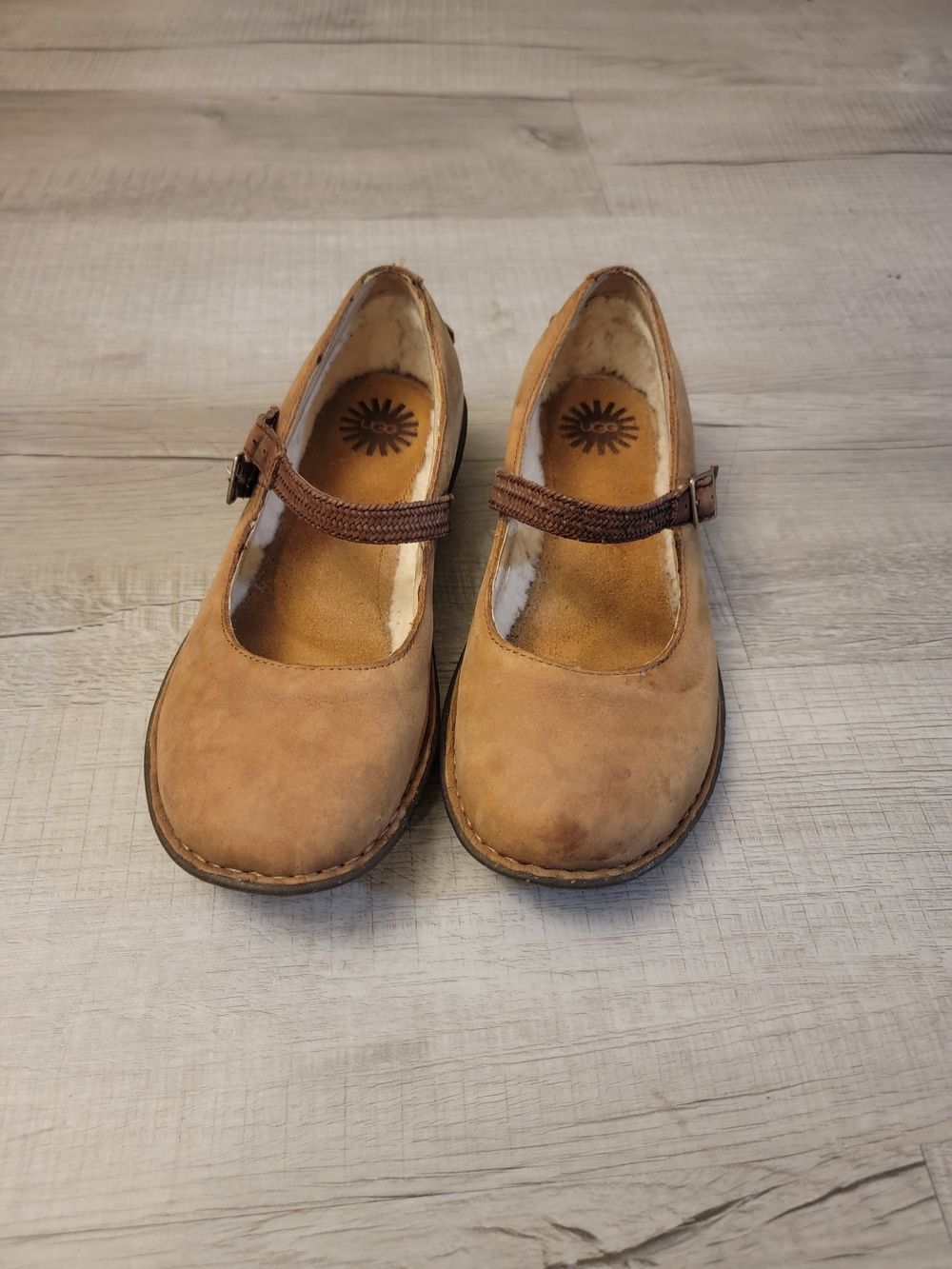 UGG Australia Kandace Mary Jane Brown Leather Nubuck Suede Wool